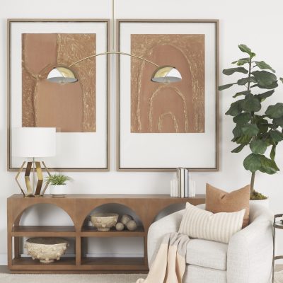 Alternative view of Cybill Brushed Brass w/ White Metal Shades 2-Light Chandelier