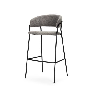 Carolyn Bar Stool w/ Gray Fabric & Matte Black Metal