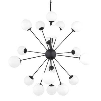Barbara Matte Black Metal w/ Frosted Glass Globes 18-Light Chandelier