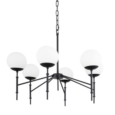 Edie Matte Black Metal w/ Frosted Glass Globes 6-Light Chandelier