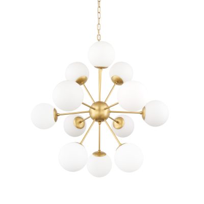 Barbara Brushed Gold Metal w/ Frosted Glass Globes 11-Light Chandelier