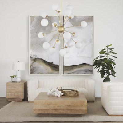 Alternative view of Barbara Brushed Gold Metal w/ Frosted Glass Globes  18-Light Chandelier