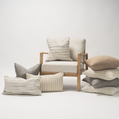 Alternative view of Jace Cream w/ Beige Stripe Linen-Cotton Square Decorative Pillow Cover