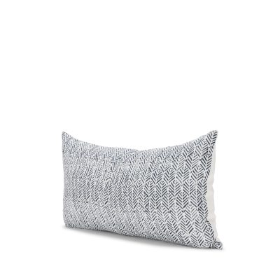 Janelle Cream w/ Indigo Print Linen Lumbar Decorative Pillow Cover