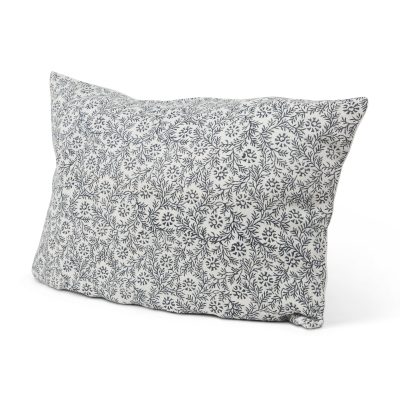 Jayne Cream w/ Indigo Print Linen Lumbar Decorative Pillow Cover