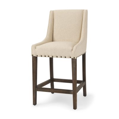 Kensington Cream Fabric Seat Brown Wood Frame Counter Stool