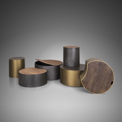 Alternative view of Eclipse Gunmetal Gray Drum Base w/ Brown Wood Top Nested Coffee Table