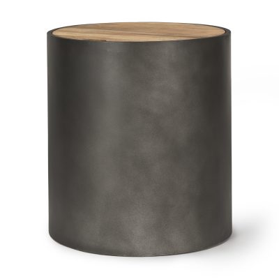 Eclipse Gunmetal Gray Drum Base w/ Brown Wood Top End/Side Table