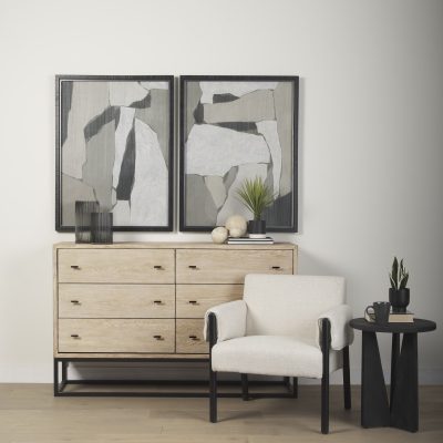 Alternative view of Ciara 6 Drawer Beige Fir Veneer w/ Black Metal Sideboard