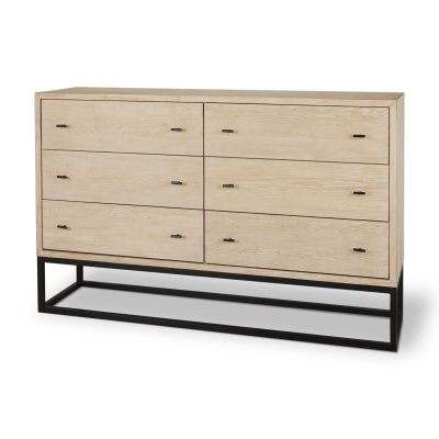 Ciara 6 Drawer Beige Fir Veneer w/ Black Metal Sideboard