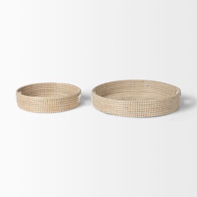 Alternative view of Kalama Set of 2 Large Round Seagrass Trays w/ Handles