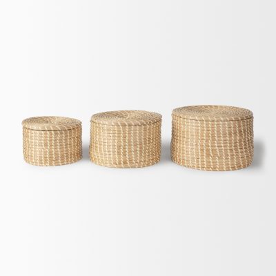 Alternative view of Kailini Set of 3 Nesting Seagrass & Palm Leaf Boxes with Lids