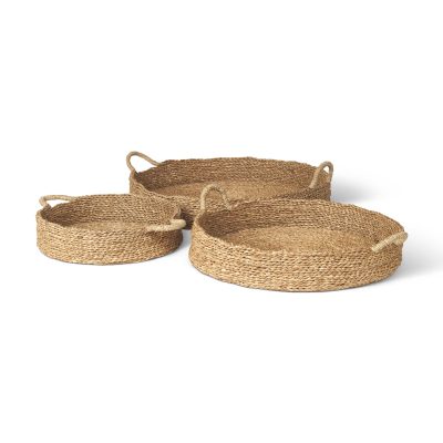 Ulana Set of 3 Round Nesting Seagrass Trays w/ Loop Handles