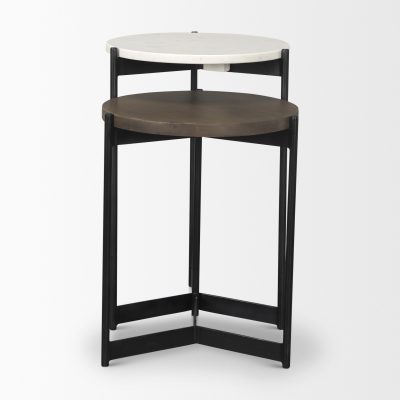 Alternative view of Larkin Marble & Dark Brown Wood Tabletop Nesting End/Side Tables