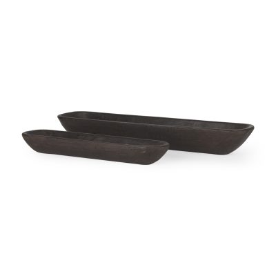 Athena Set of 2 Extra Large Black-Brown Reclaimed Wood Trays