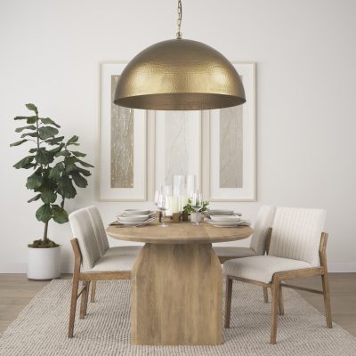 Alternative view of Karina 36" Round Brass-tone Hammered Metal Dome Pendant Light
