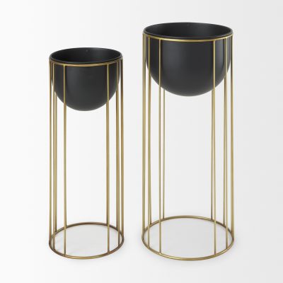 Alternative view of Danica Set of 2 Matte Black Metal Plant Stands