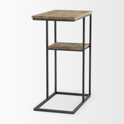 Ronin 25"H Rectangle 2-Tier Wood w/ Black Metal Accent Table