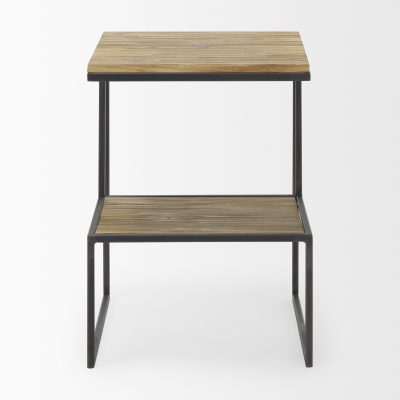 Alternative view of Ronin 22"H Square 2-Tier Wood w/ Black Metal Accent Table