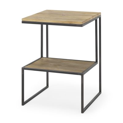 Ronin 22"H Square 2-Tier Wood w/ Black Metal Accent Table