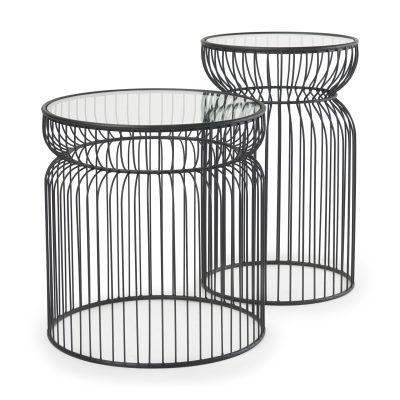 Shani Set of 2 Round, Black Metal w/ Glass, Accent Tables
