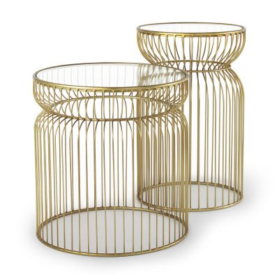 Shani Set of 2 Round, Gold Metal w/ Glass Accent Tables