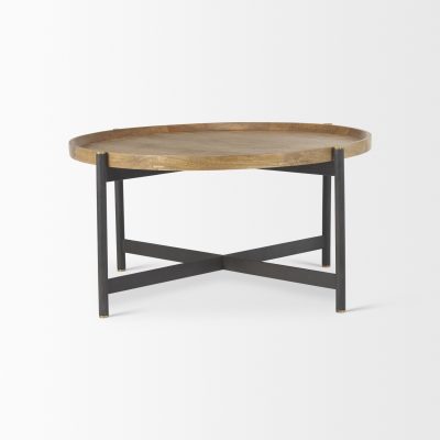 Alternative view of Marquisa 34.25L x 34.25W x 16.5H Small Brown Wood w/ Black Metal Coffee Table
