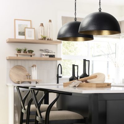Alternative view of Karina 24" Round Matte Black Hammered Metal Dome Pendant Light