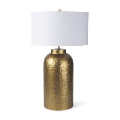 Leo 18.0L x 18.0W x 31.0H Gold Hammered W/White Fabric Shade Table Lamp