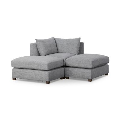 Valence 3 Piece (W/ 2 x Ottoman) Castlerock Gray Modular Sofa Set
