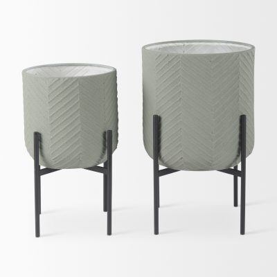 Alternative view of Mabel Set of Two 15.4 x 24.8  Green Top W/ Black Iron Base Plant Stands