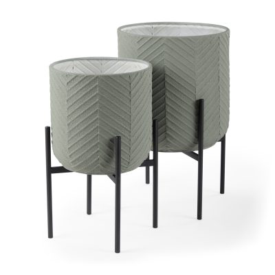 Mabel Set of Two 15.4 x 24.8  Green Top W/ Black Iron Base Plant Stands