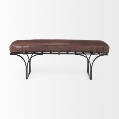 Alternative view of Jessie 55L x 16W x 19H Dark Brown Leather Seat W/Black Metal Base Accent Bench