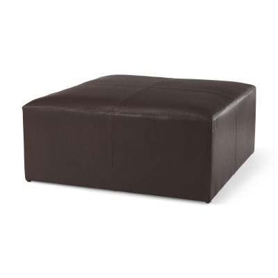 Minara 36L x 36W x 16H Square Dark Brown Leather Wrapped Ottoman