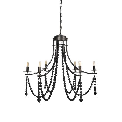 Selma Black Wood Bead and Metal Chandelier