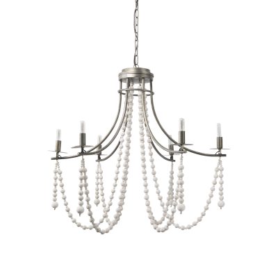 Selma White Wood Bead and Metal Chandelier
