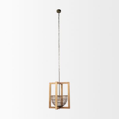 Alternative view of Kiley Warm Wood Basket Lantern Pendant Light