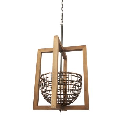 Kiley Warm Wood Basket Lantern Pendant Light