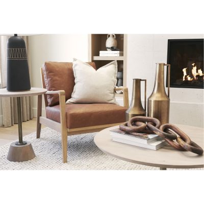 Alternative view of Raeleigh 28.0L x 34.1W x 34.4H Cognac Leather W/ Light Brown Wood Frame Accent Chair