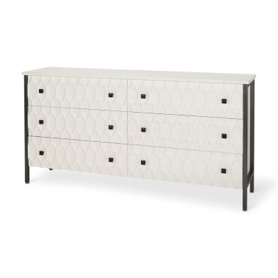 Savannah White Fir Veneer w/ Gray Metal 6-Drawer Sideboard