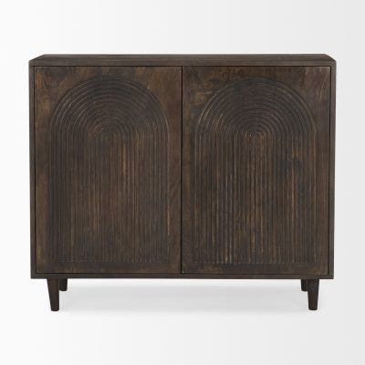 Alternative view of Tucker Dark Brown Wood w/ Carved Arch Pattern 2 Door Cabinet