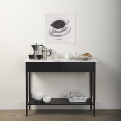 Alternative view of Amika White Marble Top Black Metal Base Console Table