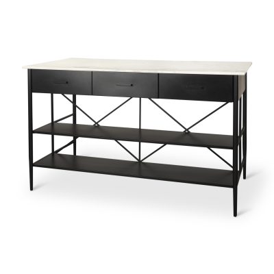 Amika White Marble Top Black Metal Base Kitchen Island