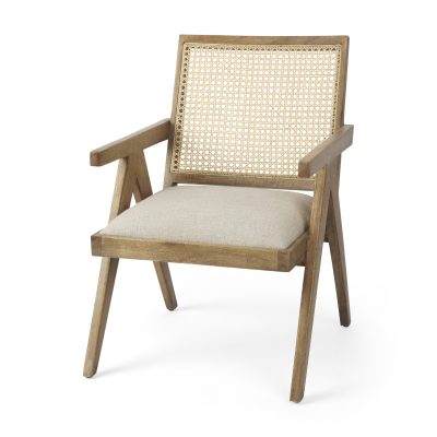 Donna Light Brown Wood Cane-Back w/ Beige Upholstered Seat Dining Chair