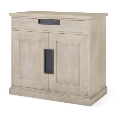Braxton  33.5L x 18.5W x 31.5H Beige Wood W/Black Accents 2 Door Accent Cabinet