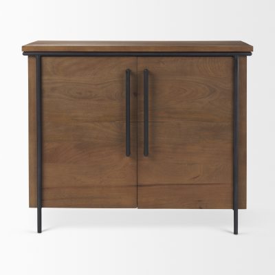 Alternative view of Maddox  40.0L x 18.5W x 32.75H Brown Solid Wood Black Metal 2 Door Accent Cabinet