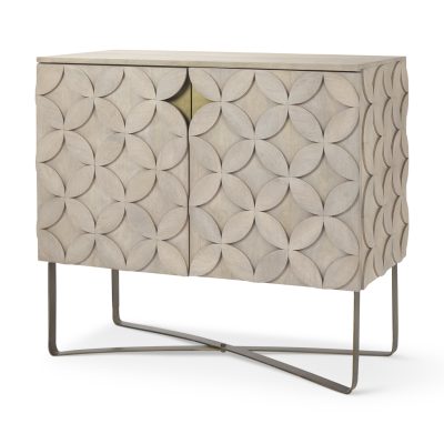 Excelsior 36.0L x 18.0W x 32.5H Light Brown Wood Gold Iron Base Accent Cabinet