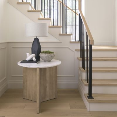 Alternative view of Enzo Marble Tabletop w/ Fluted Light Wood Base Foyer Accent Table