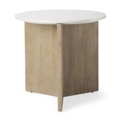 Enzo Marble Tabletop w/ Fluted Light Wood Base Foyer Accent Table