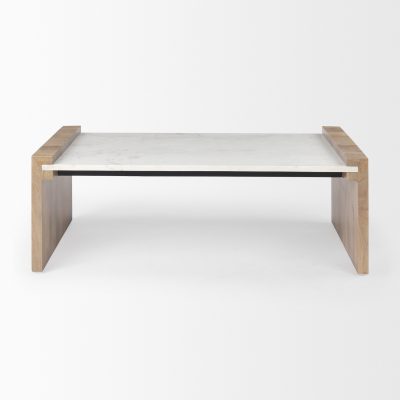Alternative view of Athens  48.0L x 28.0W x 16.0H Light Brown Wood and White Marble Coffee Table